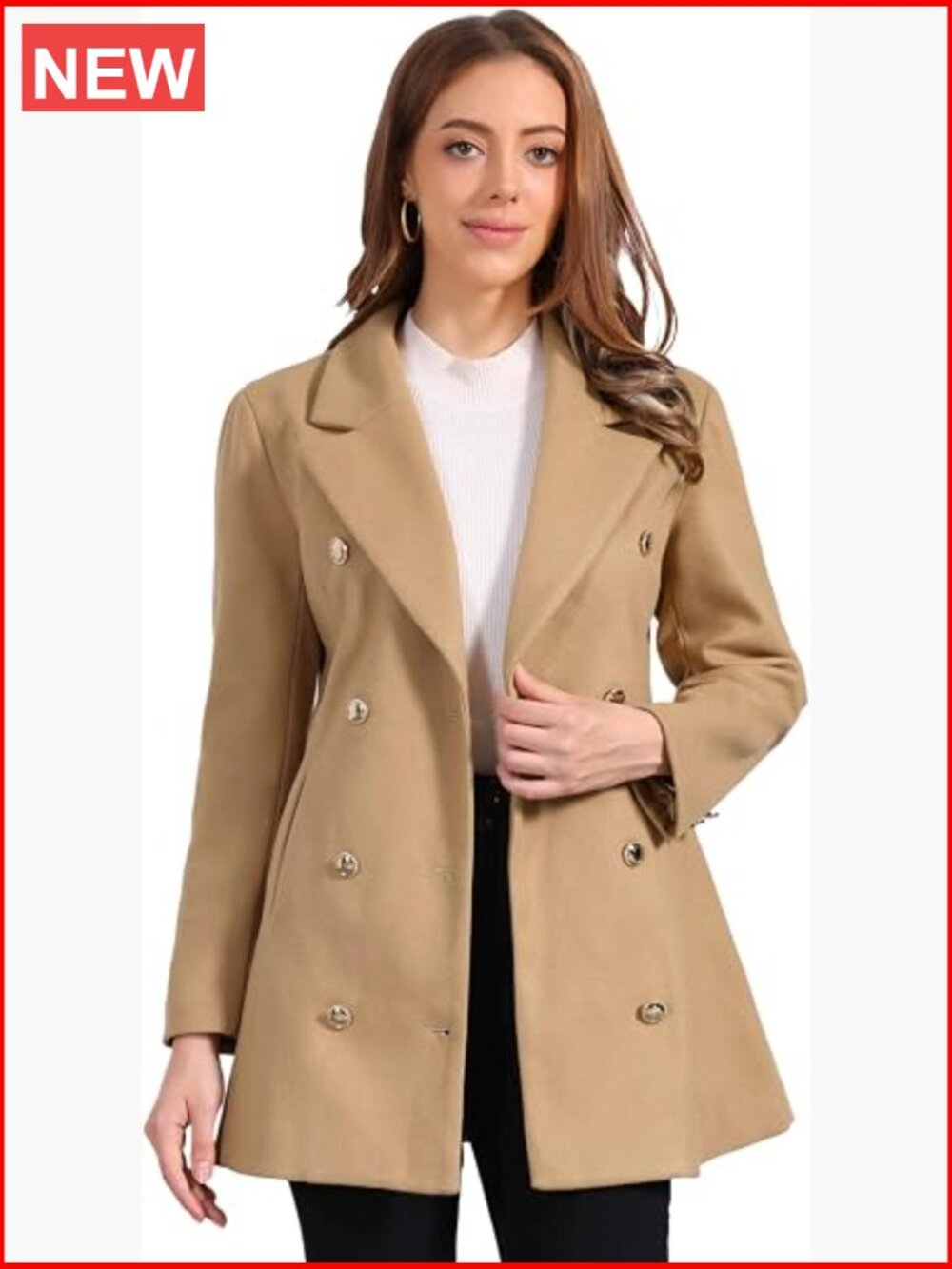 Double Breasted Peacoat Notch Lapel Winter Coat